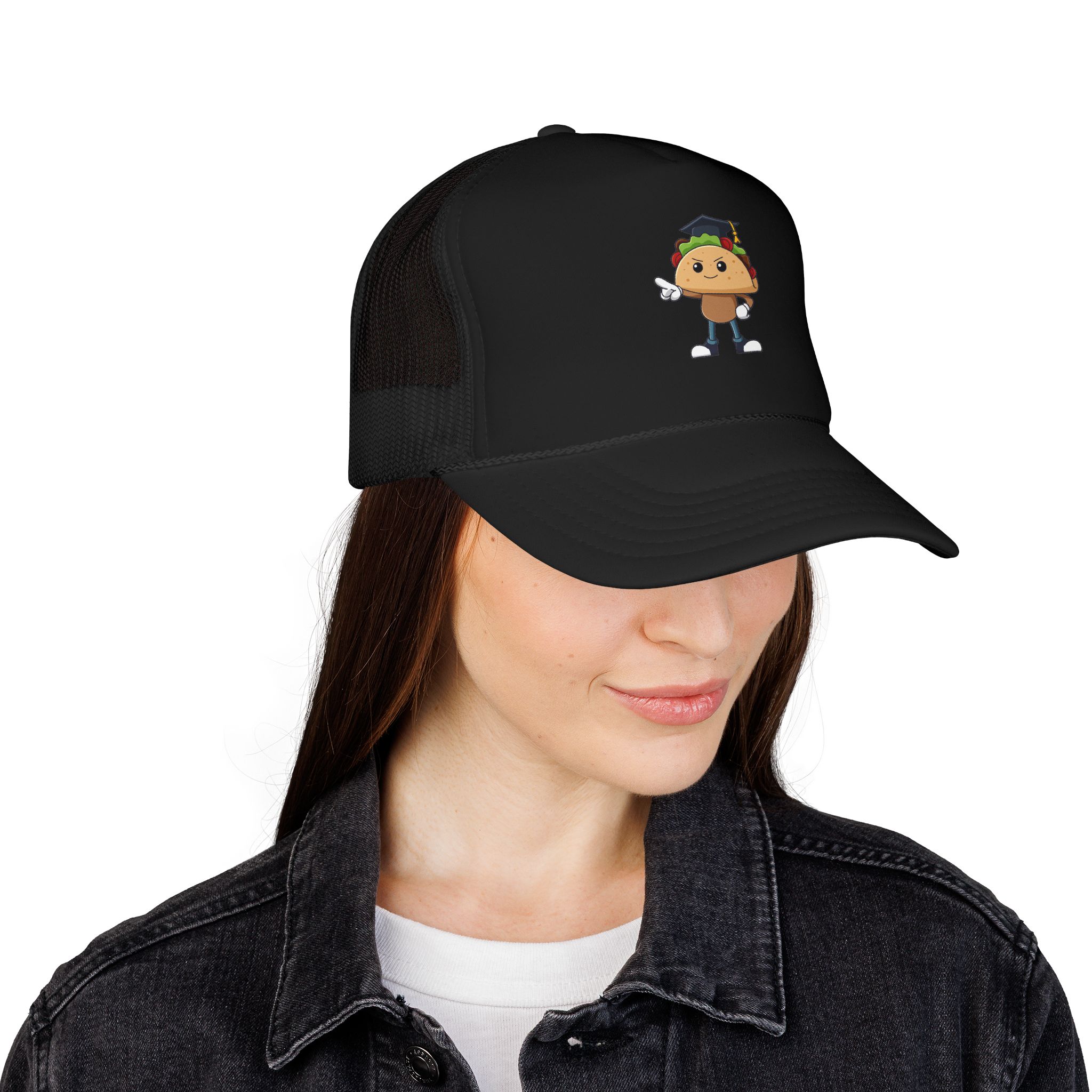 Taco Character Trucker Hat — Cute Dabbing Taco Foam Trucker Cap - Image 4