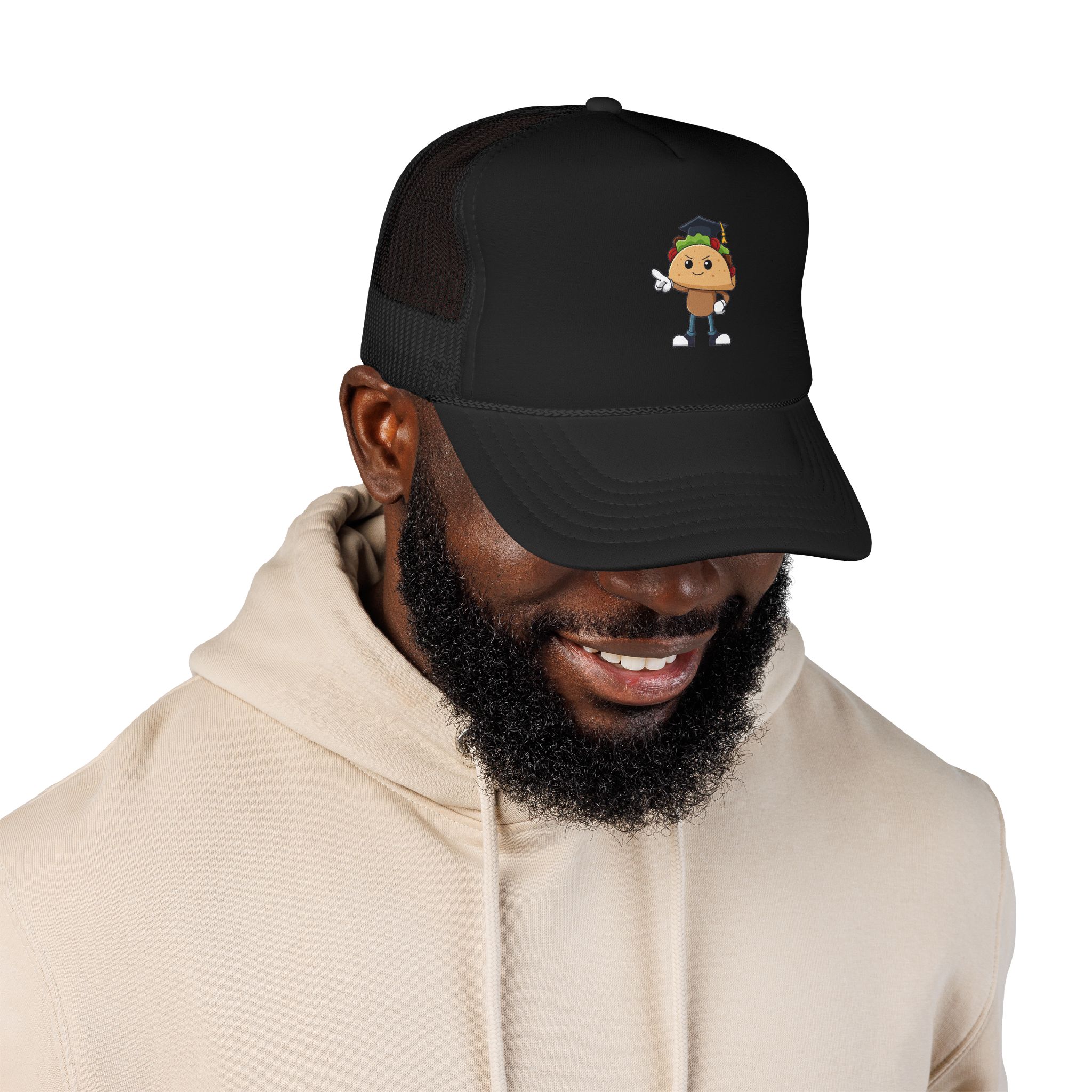 Taco Character Trucker Hat — Cute Dabbing Taco Foam Trucker Cap - Image 3