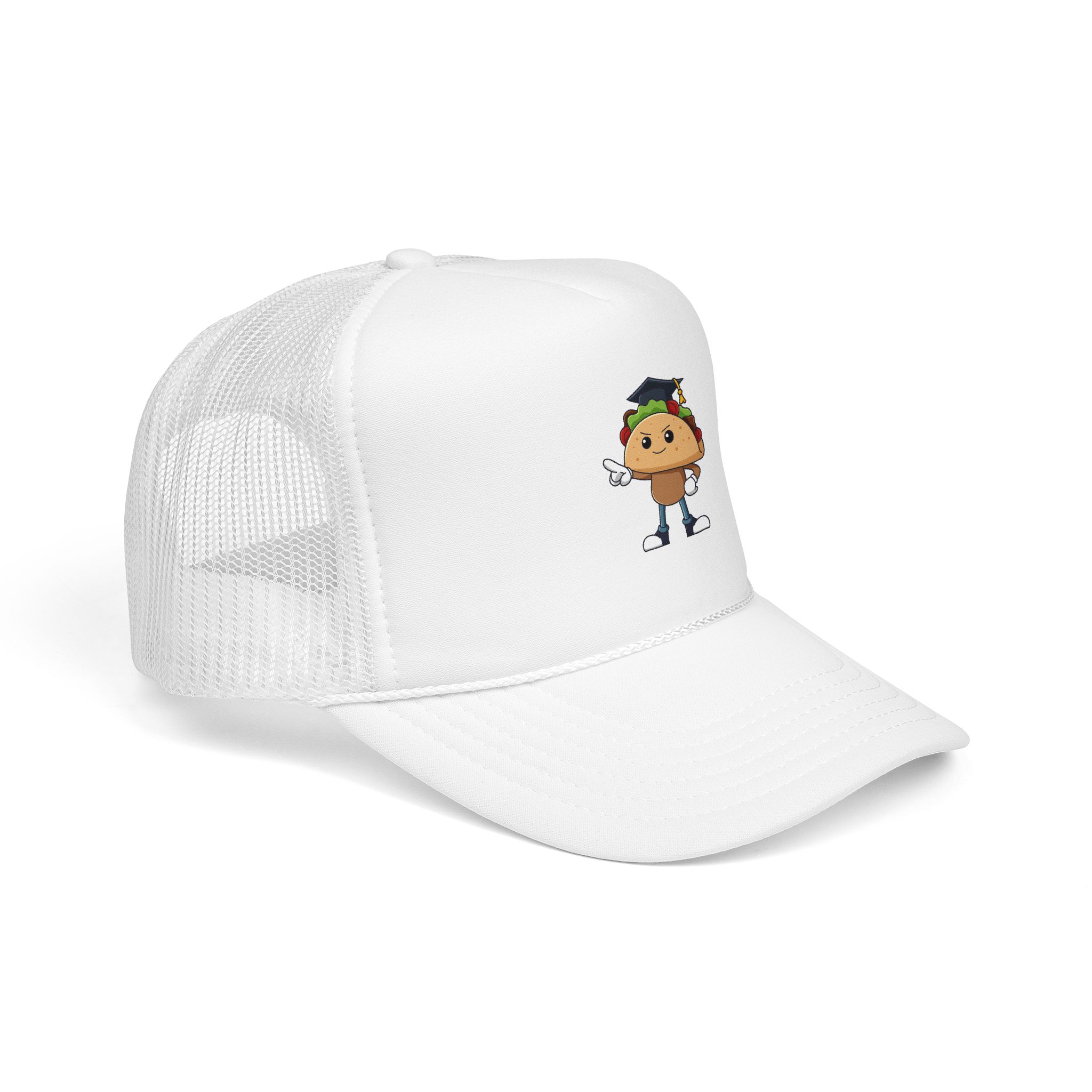Taco Character Trucker Hat — Cute Dabbing Taco Foam Trucker Cap - Image 6